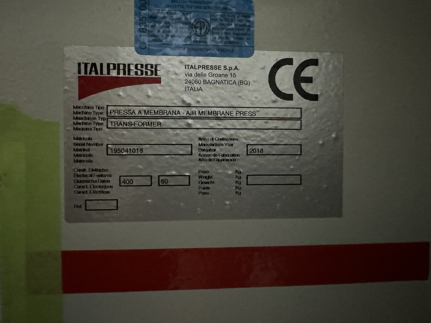 Italpresse #Trans-Former, air membrane press, 2500 x 1300mm, 25.5 HP, 2018 - Image 2