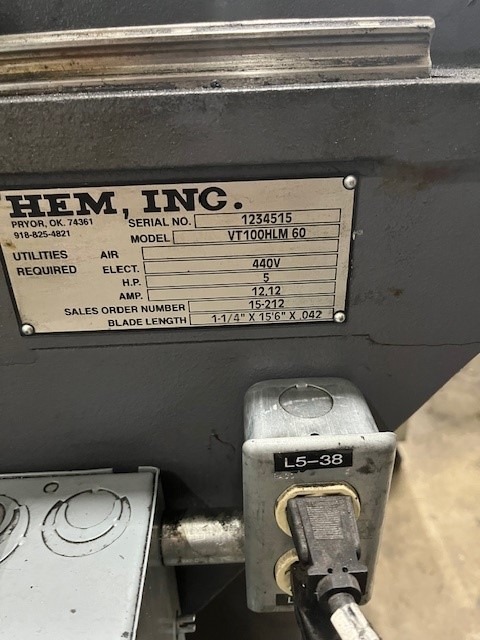 18" x 20.75" Hem #VT100HLM60, semi-automatic, 15' 6" x 1.25" x .042"blade - Image 3