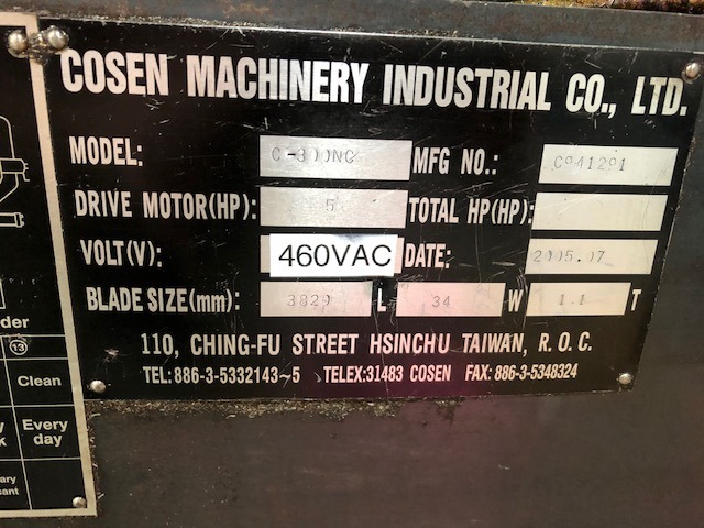 11.8" x 13.4" Cosen #C-300NC, programmabled automatic mass production horizontal band saw, 2005 - Image 2