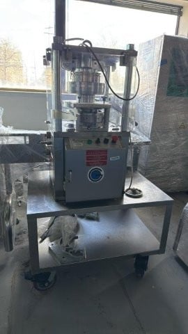 GlobePharma #MP-1, Tablet Press, w/Controls, 220 V, on Stainless Steel Table w/Wheels - Image 1