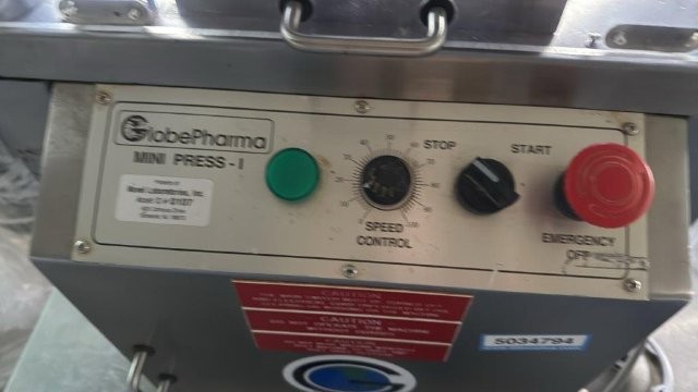 GlobePharma #MP-1, Tablet Press, w/Controls, 220 V, on Stainless Steel Table w/Wheels - Image 3