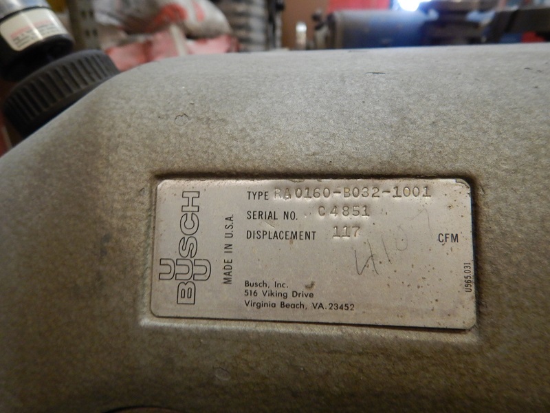 117 CFM, Busch #RA-0160-B032-1001, Vacuum Pump, 7.5 HP, 1750 RPM, 460 V - Image 5