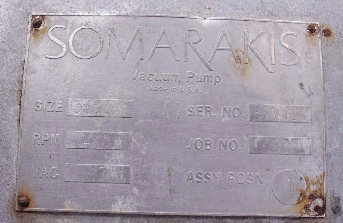 4000 CFM, Somarakis #3633.1, Vacuum Pump, Stainless Steel Casing & Shaft, Iron Heads & Rotor, 40" Drive - Image 2