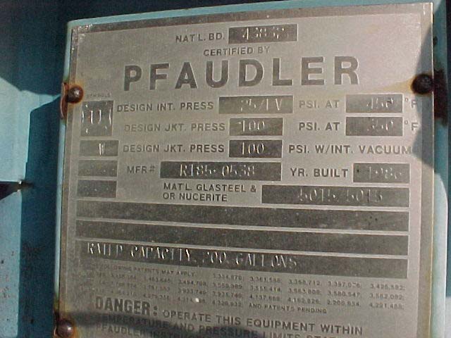200 gallon Pfaudler #EL-Series, Glass Lined Reactor, 5015 Glass, 36" diameter x 42" straight side, 25 psi/FV - Image 5