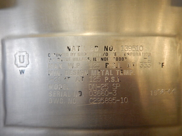 25 gallon Groen #DN-25P25, Stainless Steel Tilt Jacketed Tank, Vertical, 25" diameter x 18" Straight Side - Image 2