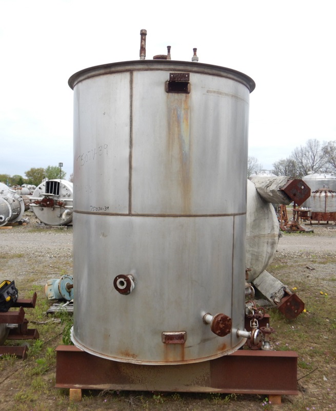 750 gallon Stainless Steel Vertical Tank, 54" diameter x 7' Straight Side, Cone Top, Flat Bottom - Image 4
