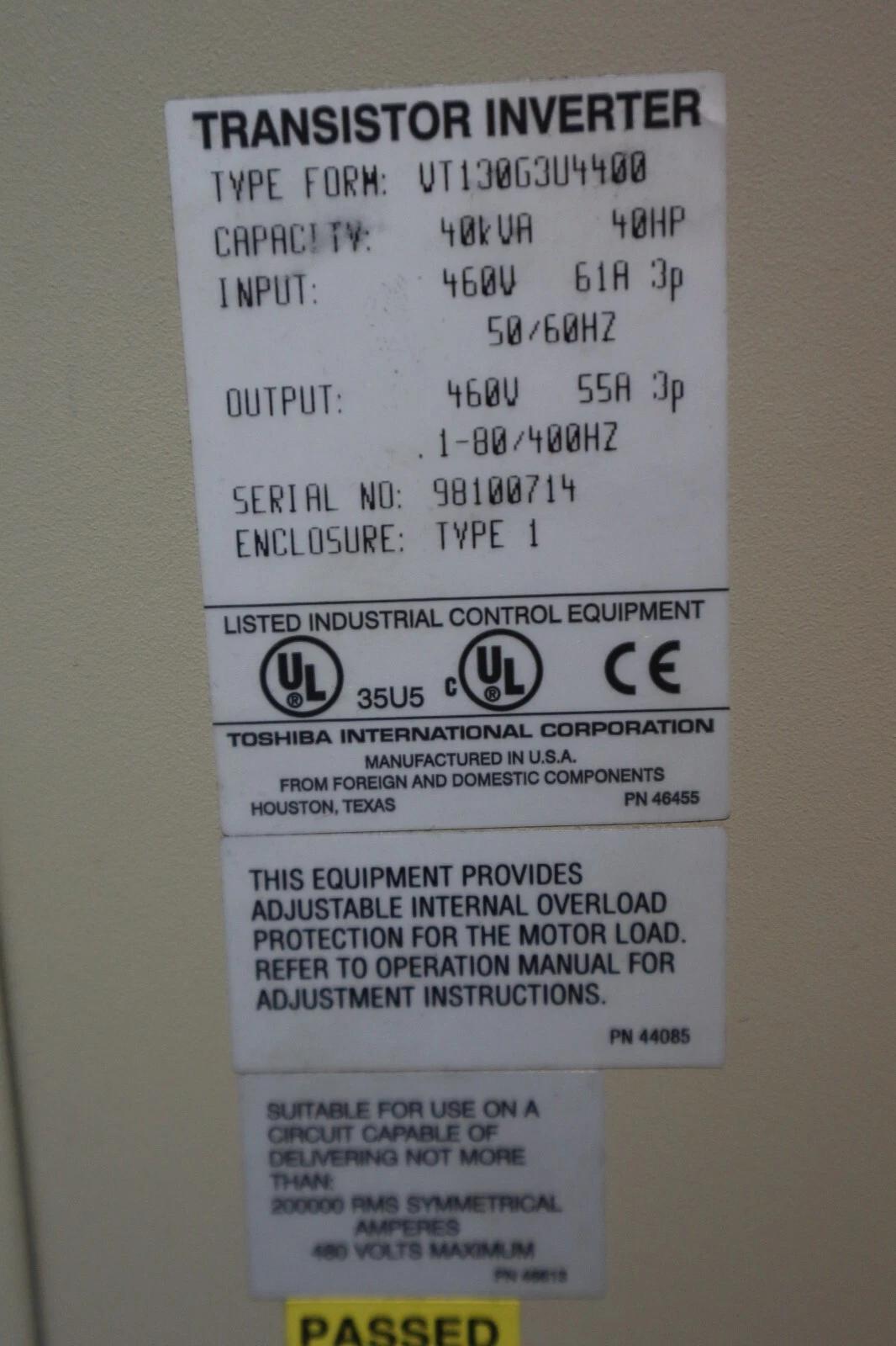 TOSHIBA VT130G3U4400 TOSVERT-130G3 TRANSISTOR INVERTER AC DRIVE 40HP STOCK 3407A - Image 7