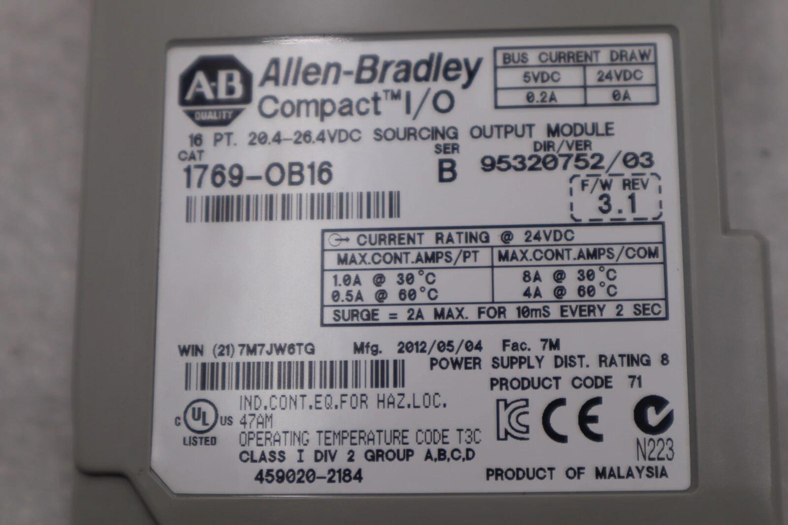 Allen-Bradley 1769-OB16 SER B F/W REV 3.1 Compact I/O Module #B-1340 - Image 2