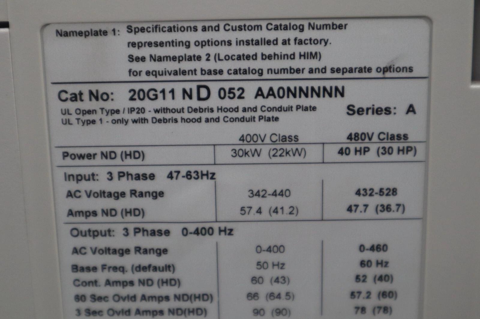 Allen-Bradley Bradley 20G11ND052AA0NNNNN /A PowerFlex 755 480V AC 40HP STOCK 2272C 884951037922 - Image 2