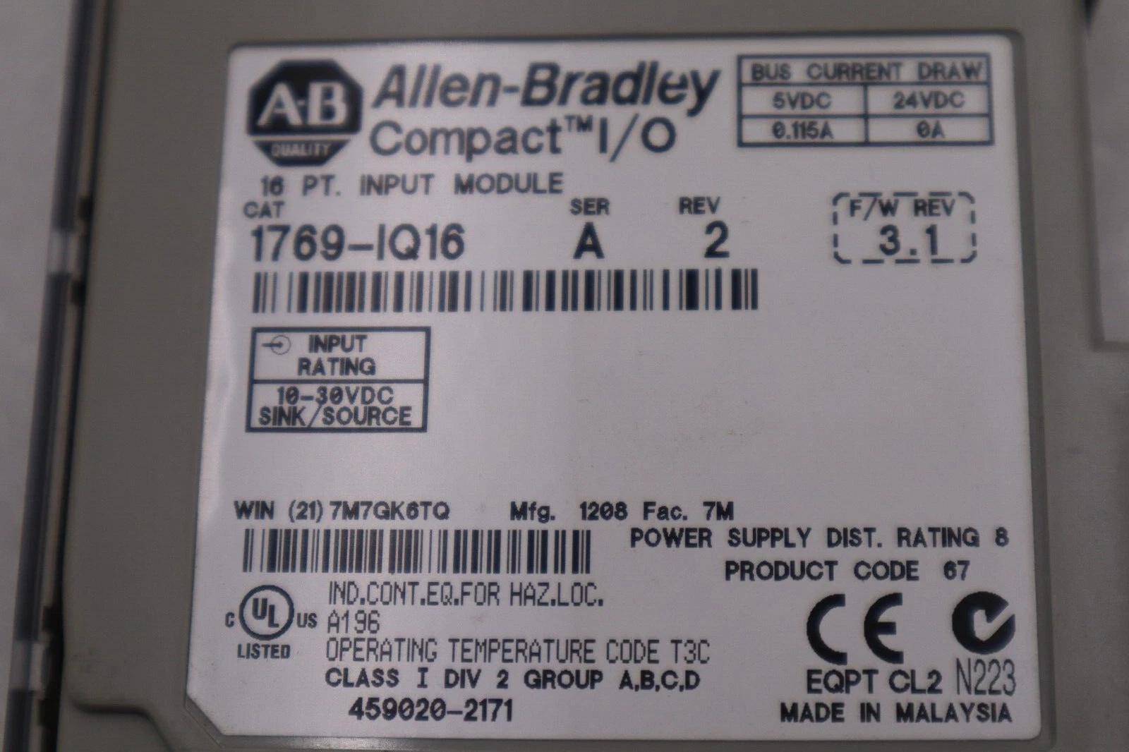 Allen-bradley 1769-iq16 series a 16 pt. input module stock #k-1560c - Image 3