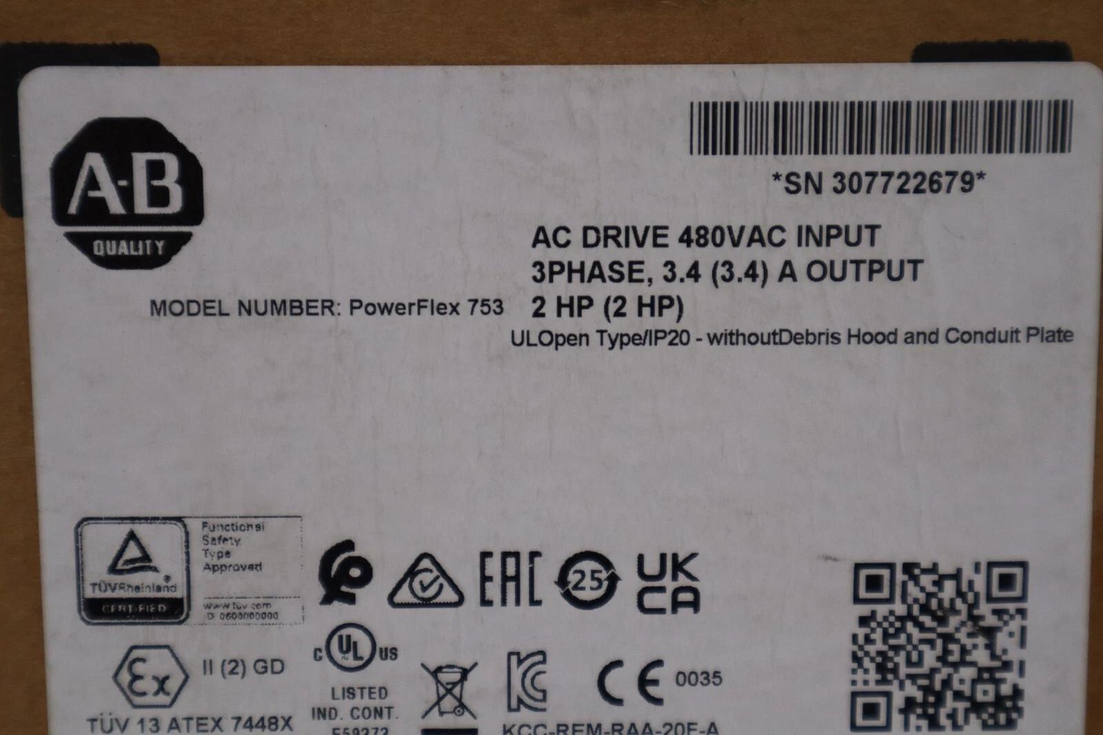20f11nd3p4ja0nnnnn powerflex 753 2 hp drive vfd new 2022 stock 5698 - Image 3