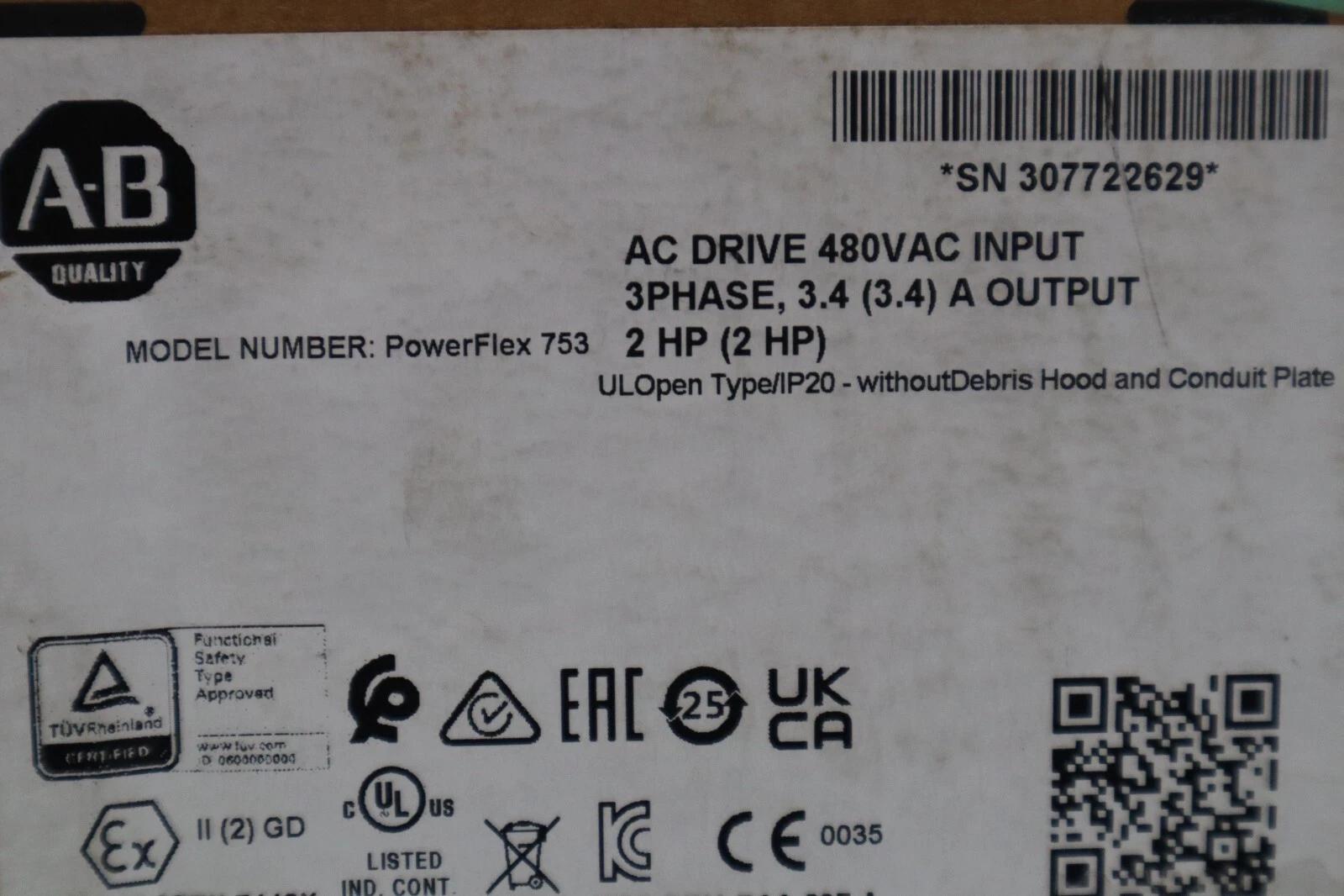 20f11nd3p4ja0nnnnn powerflex 753 2 hp drive vfd new 2022 stock 5696 - Image 3