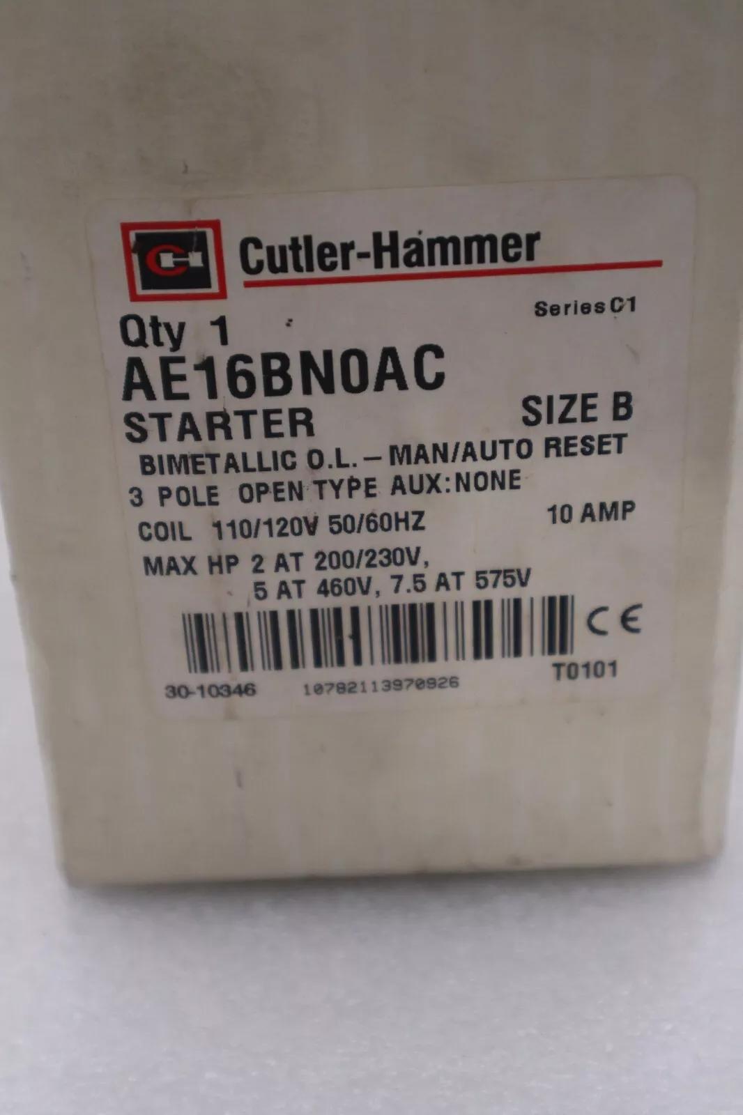 NEW Cutler-Hammer Hammer AE16BN0AC Size B Starter 3 Pole 10 AMP Open Type STOCK 5448 - Image 1