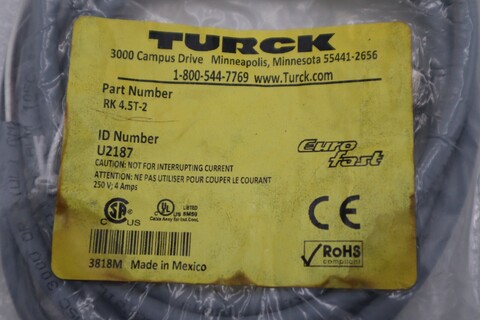 Turck RK-4.5T-2 EUROFAST RK-4.5T-2 CABLE CORDSET, new, STOCK G983A - Image 1