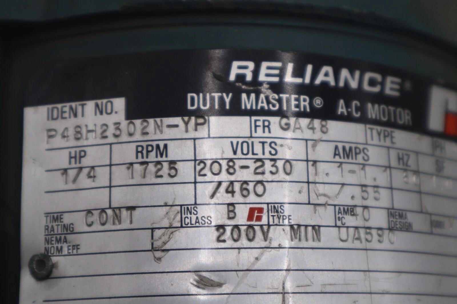 Reliance electric p48h2302n-yp duty master ac motor 1/4 hp stock #m-35 - Image 2