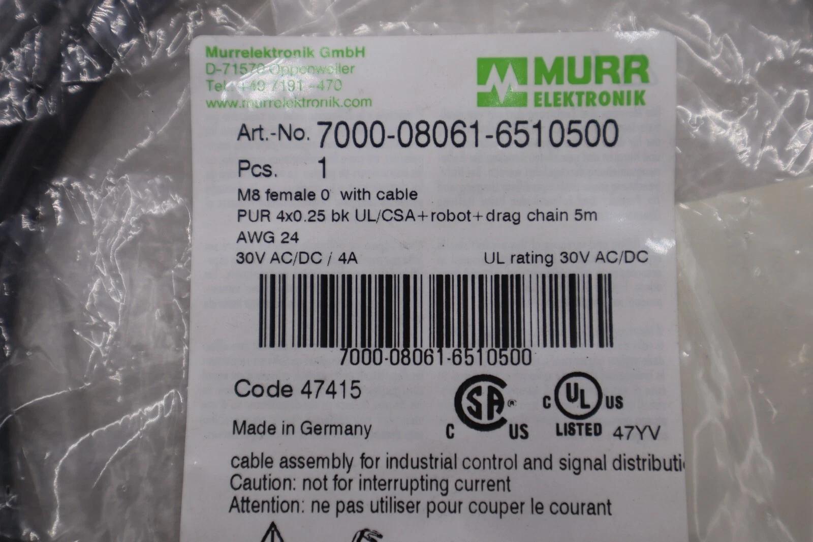 New murr 7000-08061-6510500 m8 female 0&deg; with cable stock k-3959 - Image 1