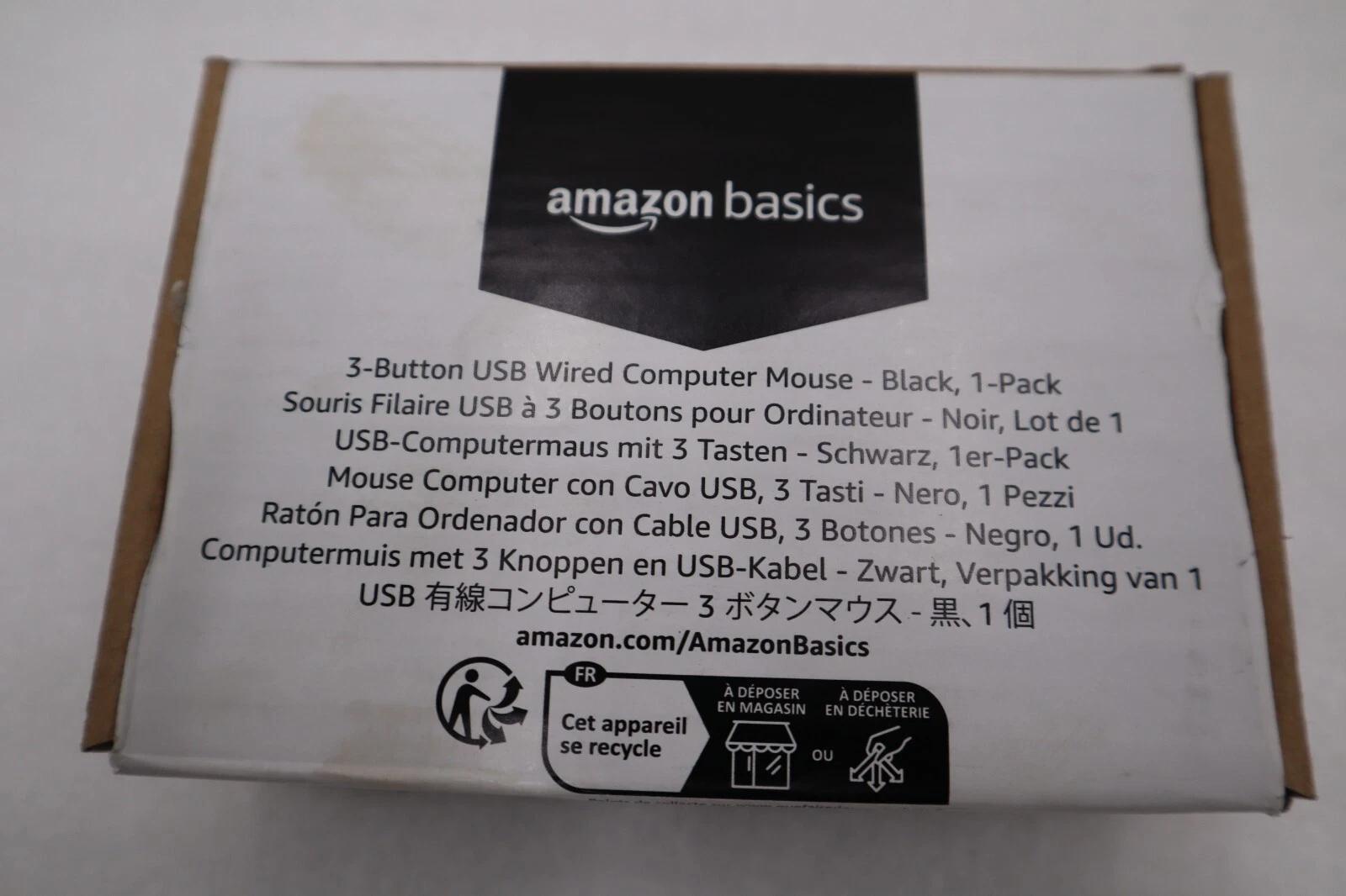 LOT OF 4 - Amazon Basics 3-Button Wired USB Computer Mouse Black STOCK H225A - Image 3