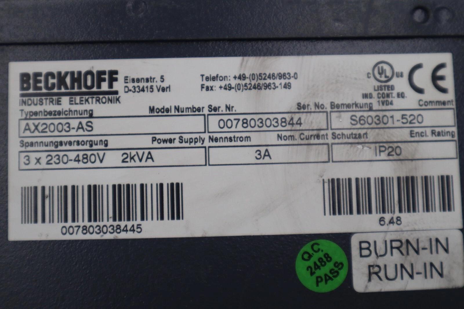 Beckhoff #AX2003-AS S60301-520 Digital Compact Servo Drive Amplifier STK K-407-D - Image 4