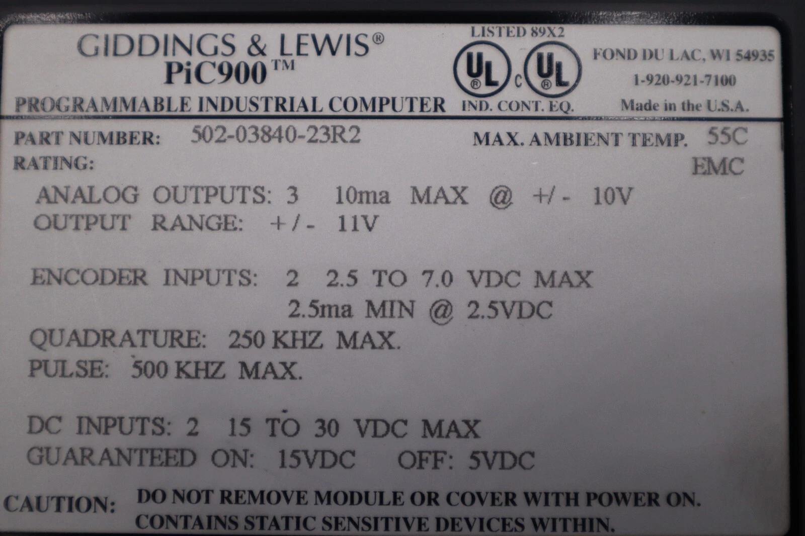 Giddings & Lewis 502-03840-23R2 PIC900 Programmable Industrial Computer New - Image 5