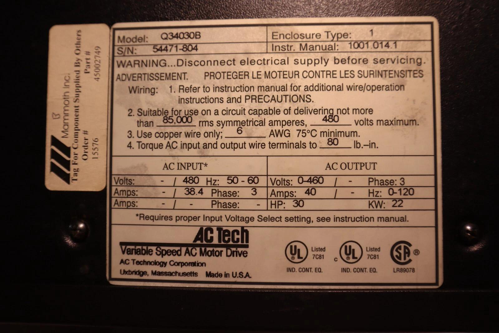 Allis-Chalmers Tech Variable Speed AC Motor Drive Model Q34030B Type 1 New Open Box #601-A - Image 2
