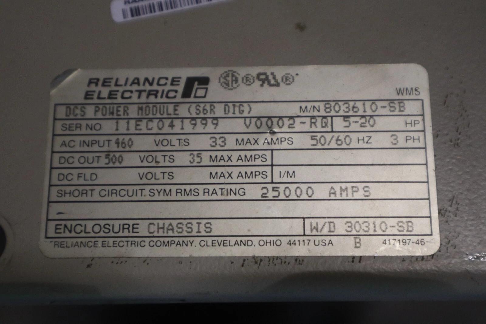 Reliance DCS Power Module 803610-SB 5/20HP 460V 33AMP 50/60HZ 3PH STOCK 1663C - Image 1
