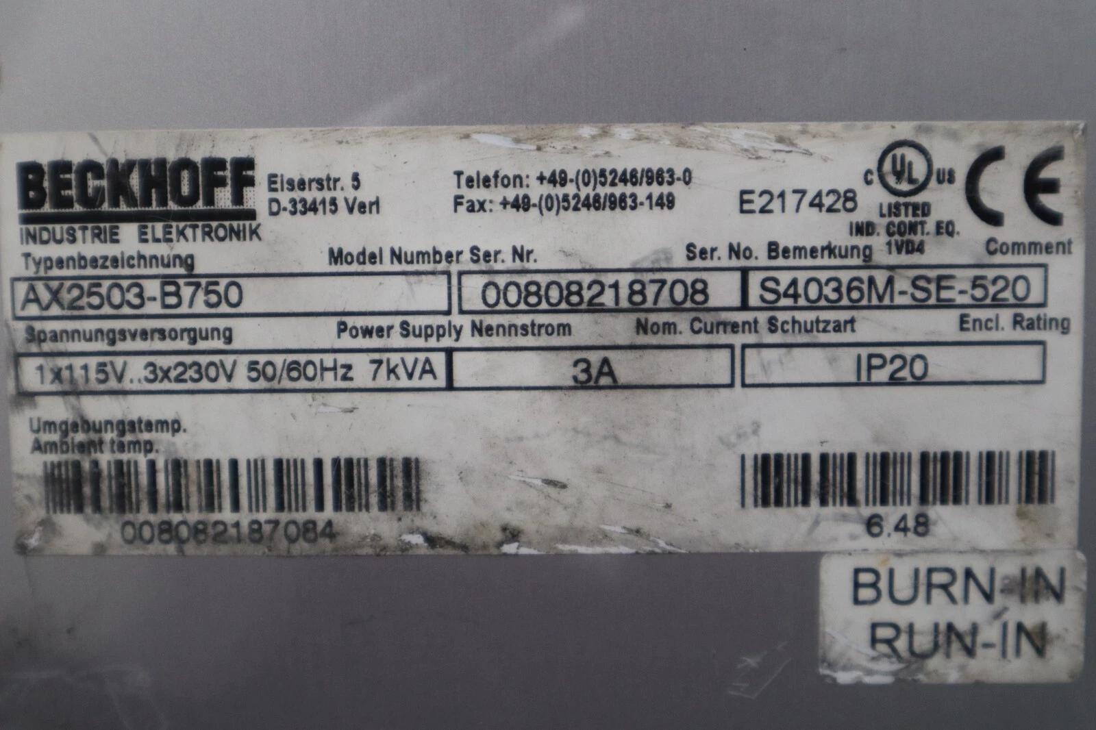 Beckhoff #AX2503-B750 AX2503 Servo Drive STOCK 3436-D - Image 3