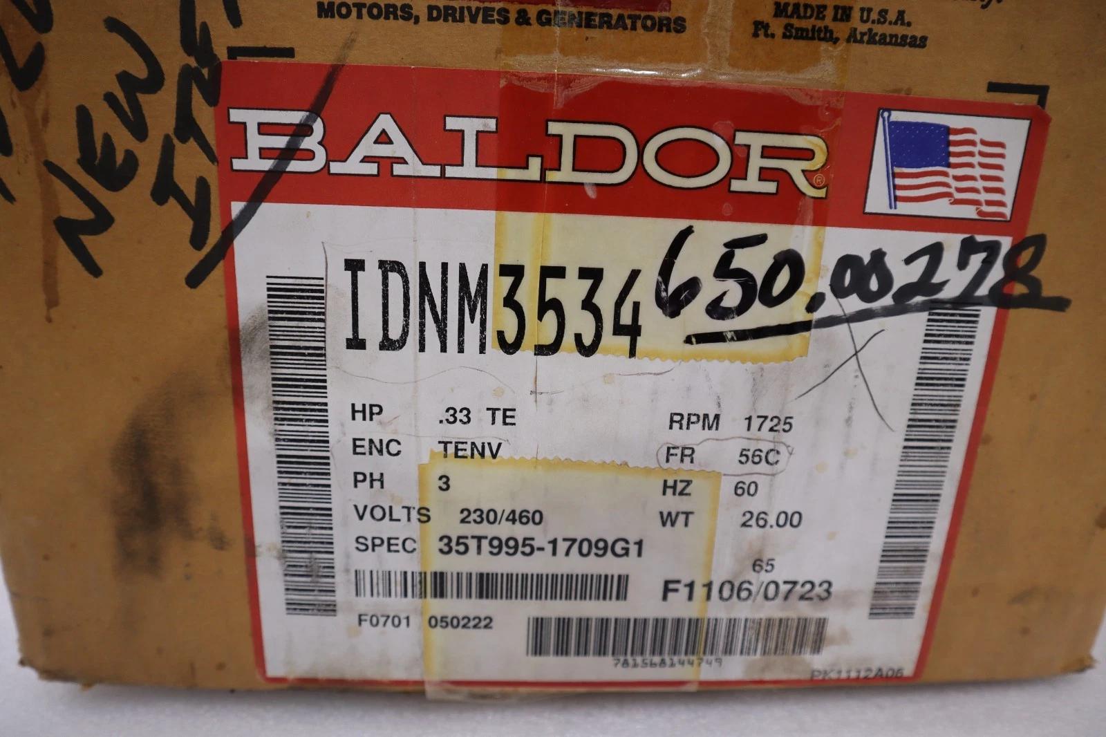 New Baldor IDNM3534 Inverter Duty AC Motor .33HP 1725RPM 3PH 60Hz STOCK H1569 - Image 1
