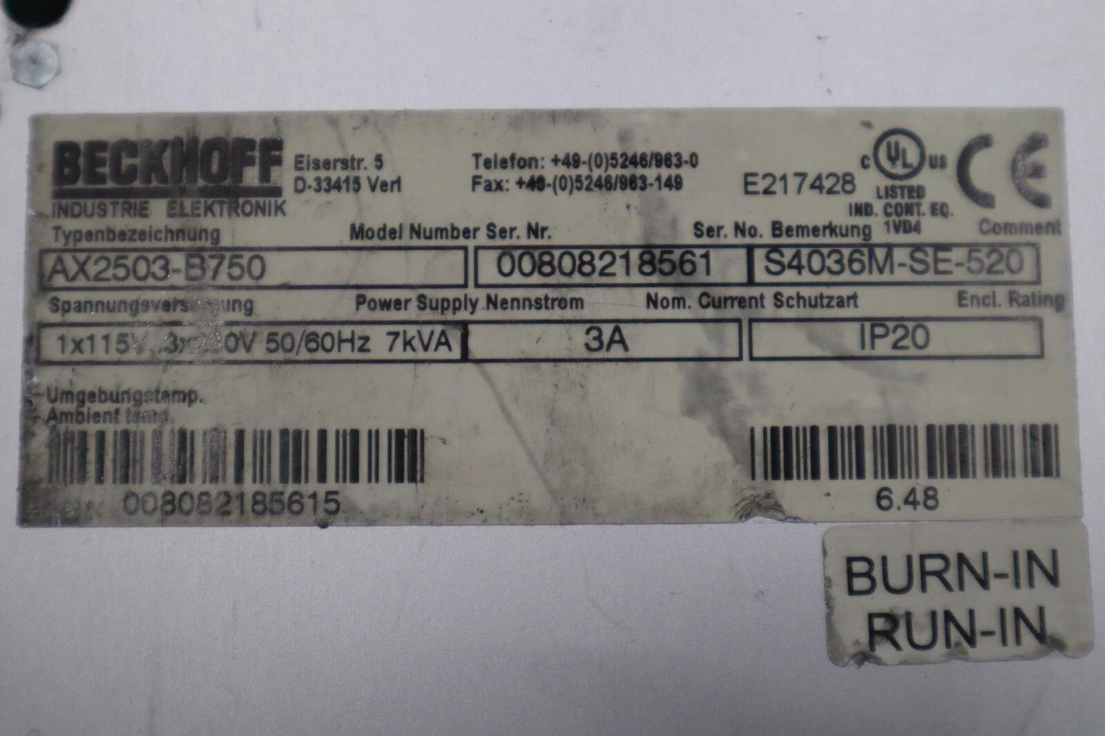 Beckhoff #AX2503-B750 ser 00808218561 servo drive stock 3437-d - Image 2