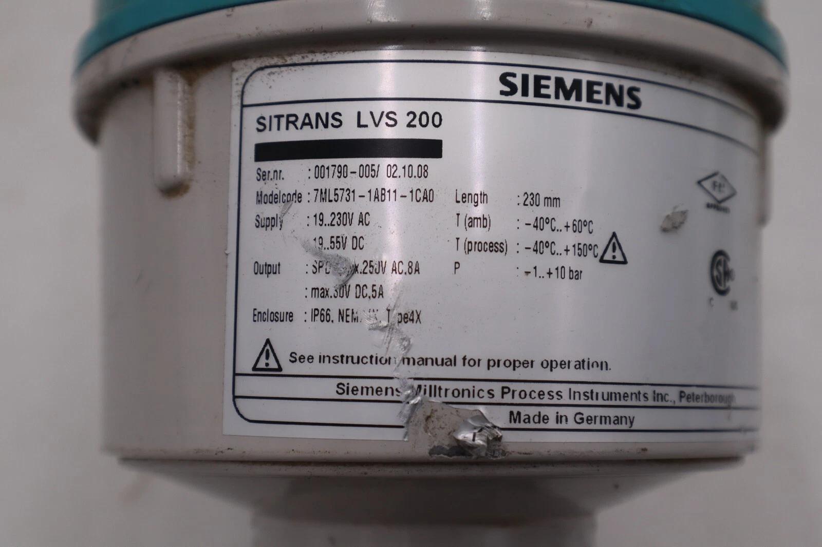 Siemen 7ml5731-1ab11-1ca0 sitrans lvs 200 vibrating level switch #l-789 - Image 4