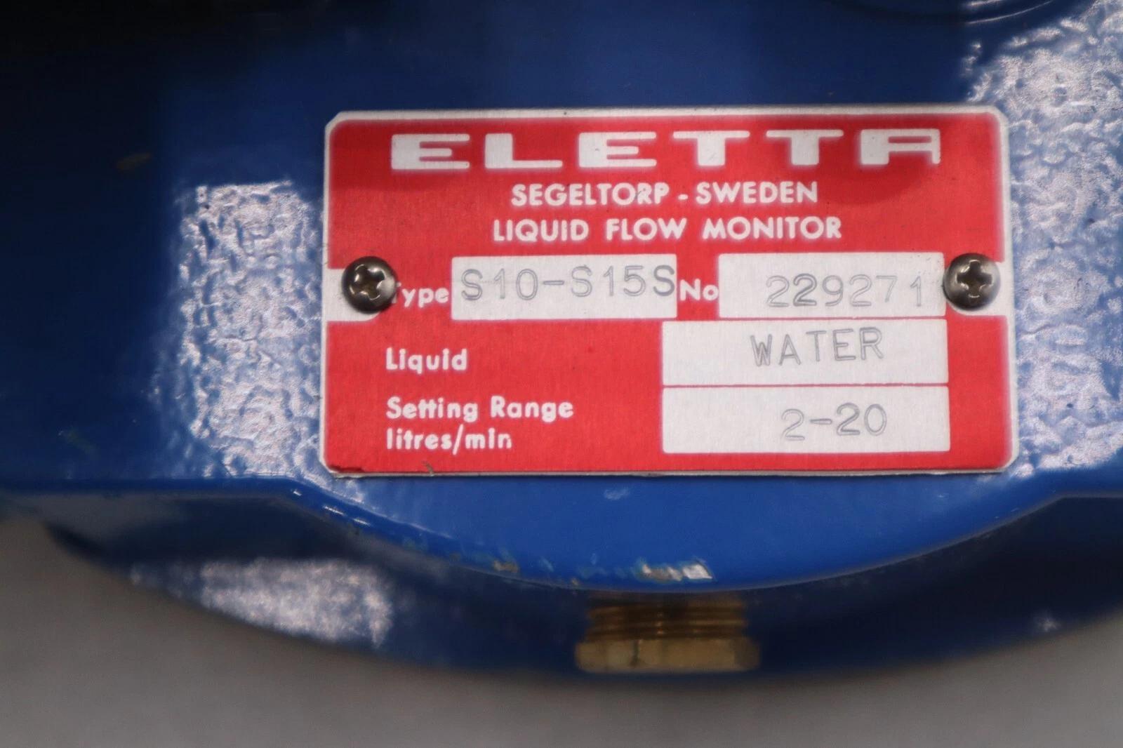 ELETTA S10-S15S LIQUID WATER FLOW MONITOR 229271 RANGE 2-20 L/MIN NEW #5623A - Image 2