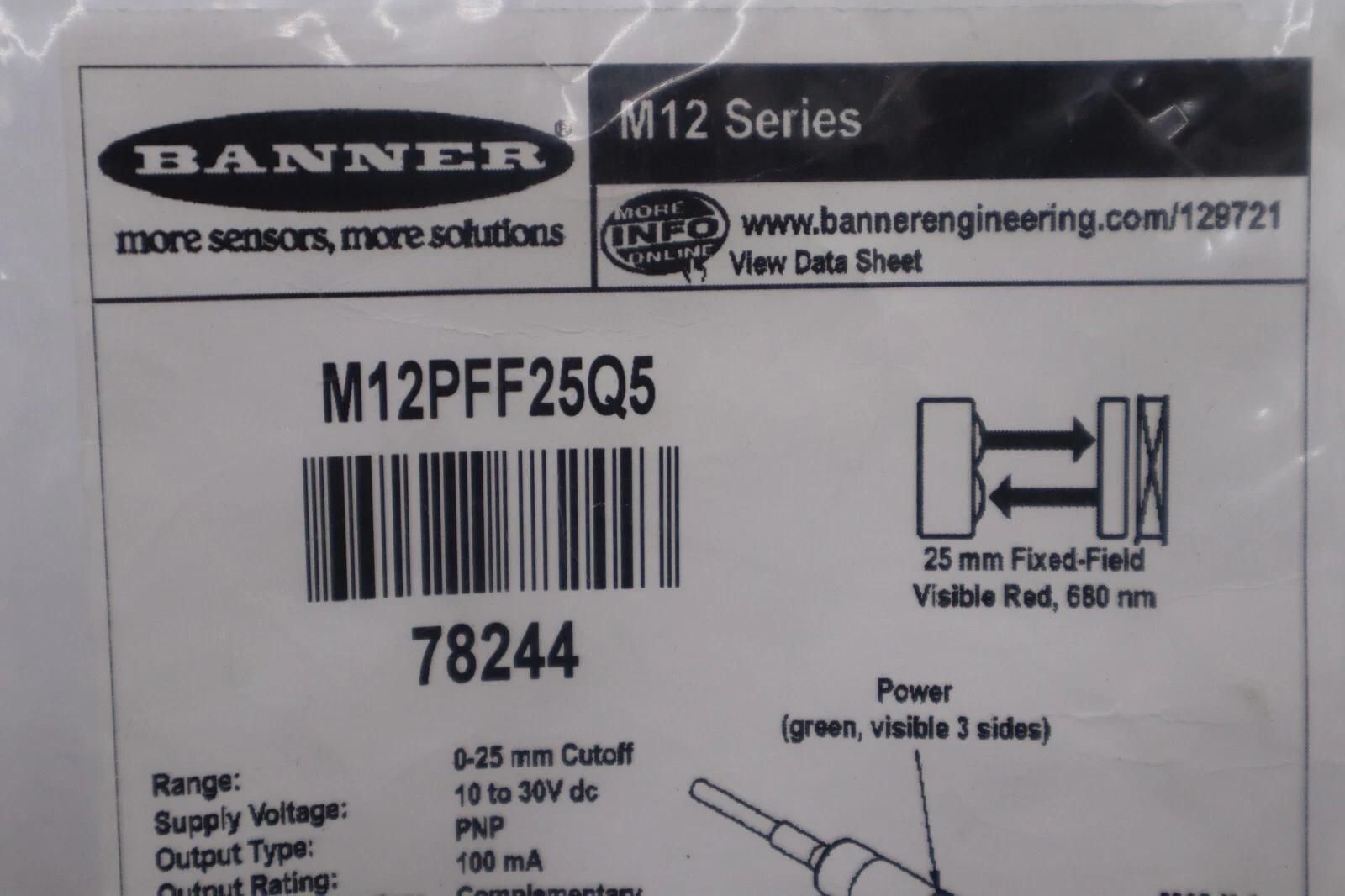 Banner M12PFF25Q5 Photoelectric Sensor 10-30 VDC NEW OPEN BOX STOCK L-205-C - Image 2