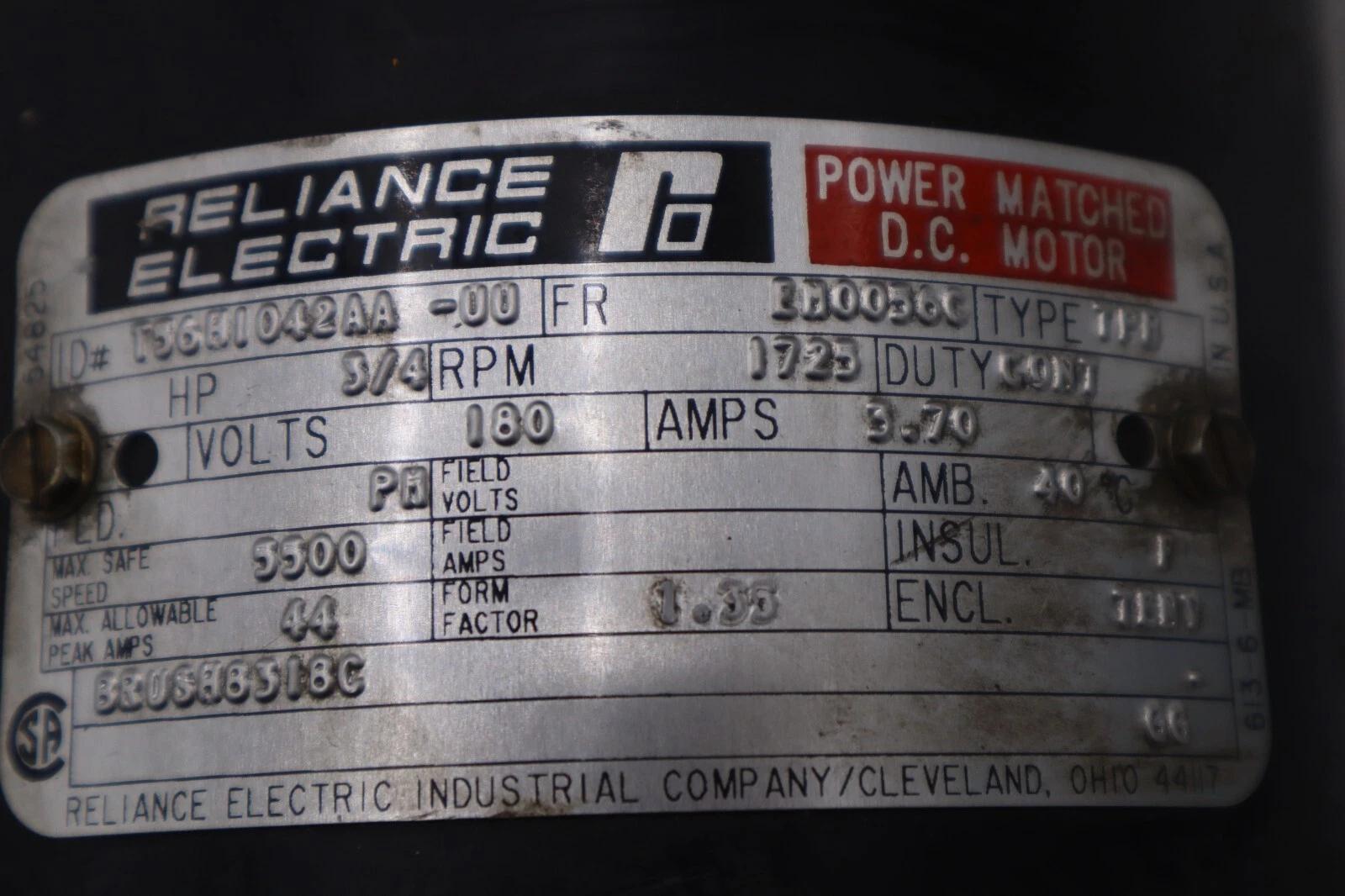 Reliance electric t56h1042aa-uu duty power motor 3/4 hp stock #m-52 - Image 3