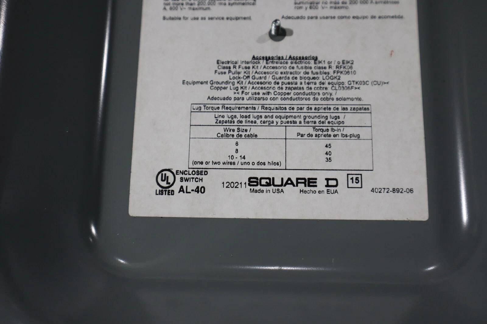 New square d h361awc fusible safety receptacle switch 30amp stock h716 - Image 3