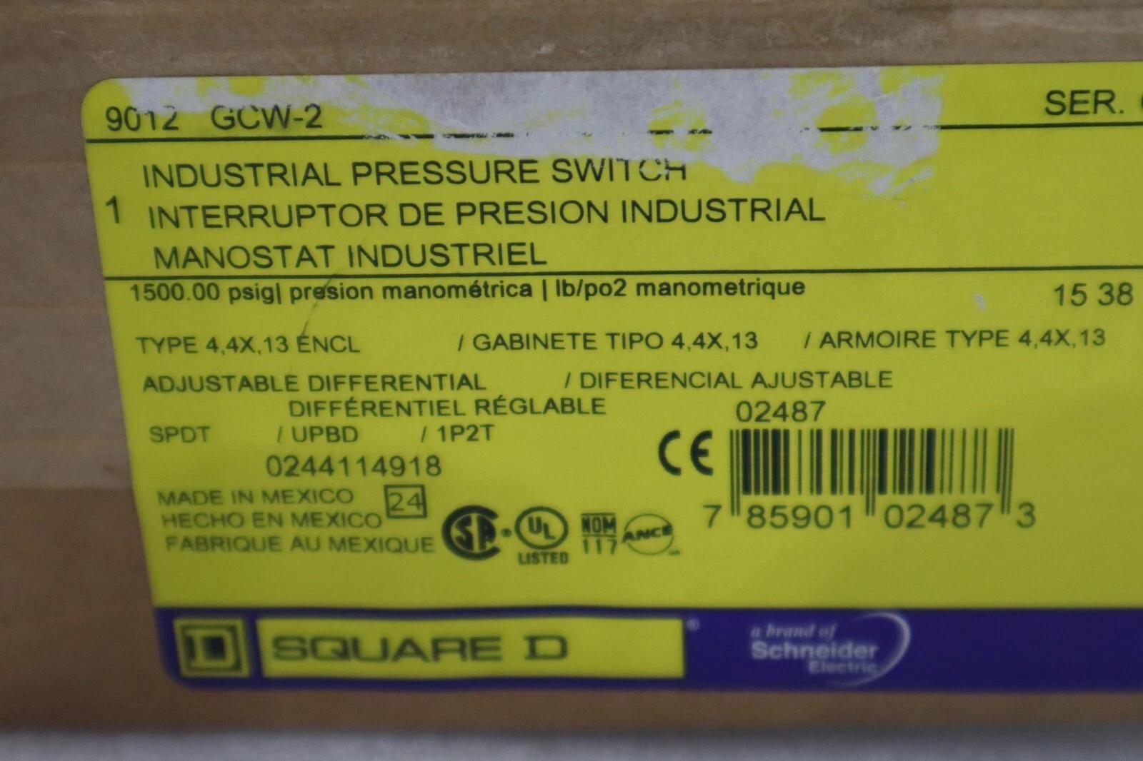 NEW SQUARE D 9012GCW-2 INDUSTRIAL PRESSURE SWITCH 9012 GCW2 STOCK G294 - Image 2