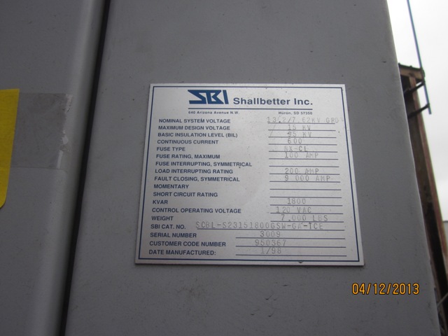 1800 KVAR, SHALLBETTER, 13200/7620 V, 9 X 200 KVAR CANS, INDOOR, 3 PHASE, FUSED - Image 2