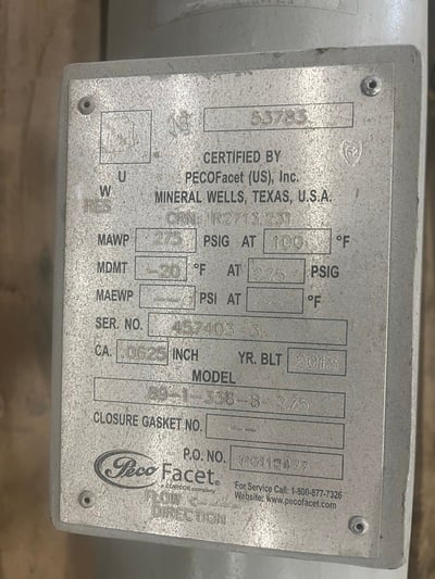 8" Sweet Vertical Coalescing Filter Separator, 275 psi, 2013 (2 available) - Image 3