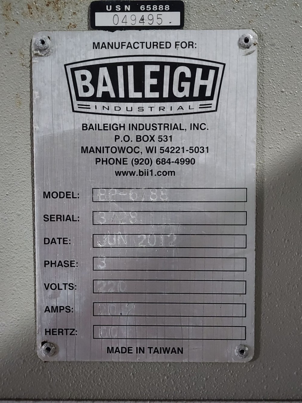 67 Ton, Bailegh #BP-6788, press brake, 8' overall, front operated back gauge, 2012 - Image 6