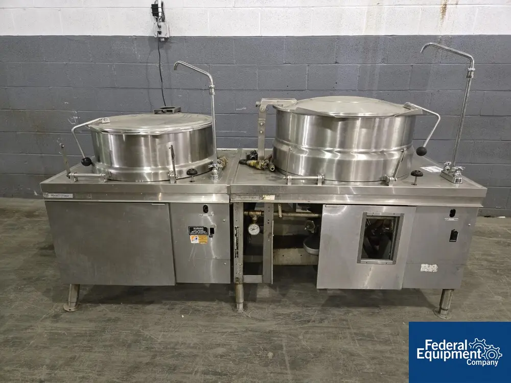 Market Forge #MT60E, Commercial Dual Soup Kettles, Stainless Steel, 30" & 26" diameter, dumpers & spigots - Image 1