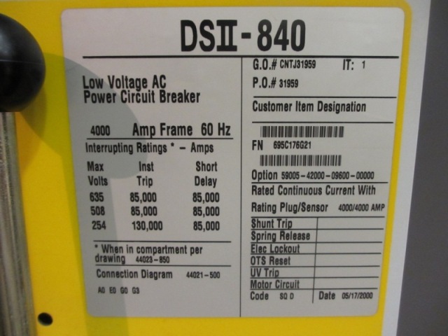 4000 Amp, SQUARE D, DSII-840, 480 Volts, manually operated, drawout, RMS-810D LSI - Image 2