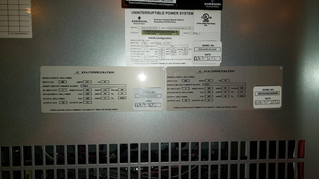 80.0 KVA Liebert #NX, uninterruptible power supplies, 3 wire, w/ Battery Cabinet, 206 A., 480 Volts, 2012 - Image 4