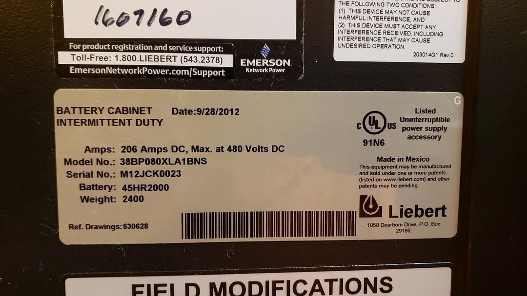 80.0 KVA Liebert #NX, uninterruptible power supplies, 3 wire, w/ Battery Cabinet, 206 A., 480 Volts, 2012 - Image 7