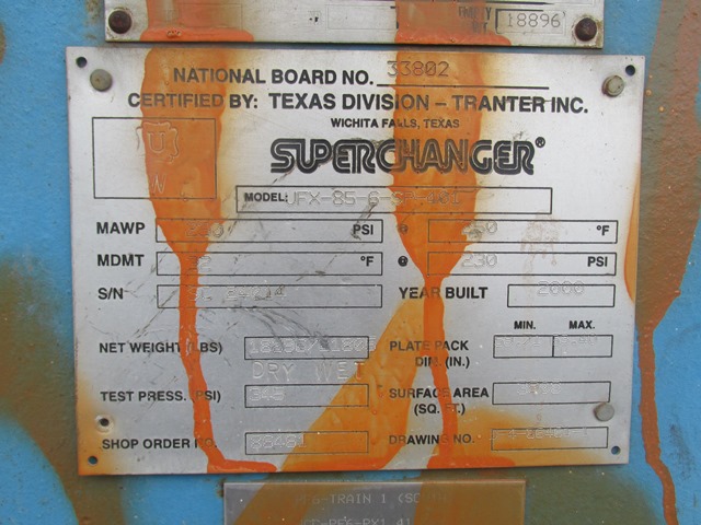 3908 sq.ft., Tranter #UFX-85-6-SP-401, superchanger Stainless Steel plate heat exchange, 12" Inlet/Outlet - Image 3