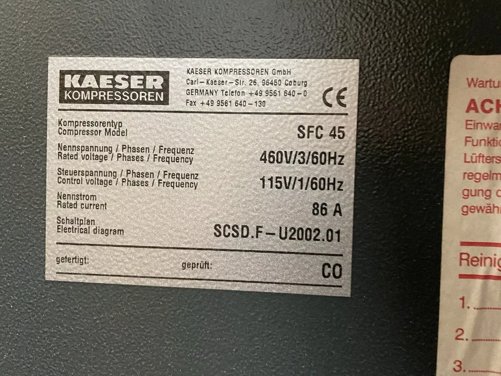 125 psig, Kaeser #SFC45 125, rotary screw air compressor, 60 HP, 2005 - Image 5