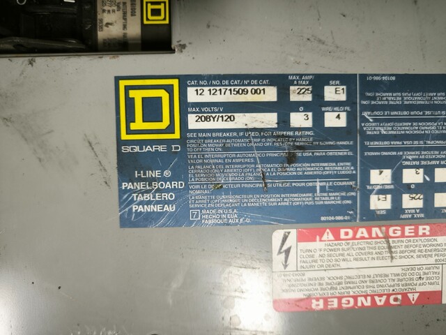 225 Amps, Square D, I-Line HCN, Panelboard, 208Y/120 Volts, 3PH, 4W, 24 Space, KH36225MT - Image 2