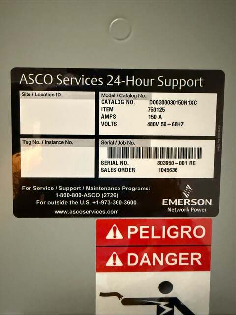 150 Amp. Asco D00300030150N1XC, automatic transfer switch, 480 Volts (3 available) - Image 2