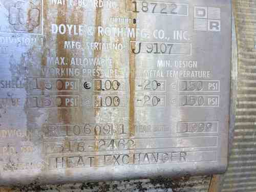 362 sq.ft., 150 psi shell, 150 psi tube, Doyle & Roth, Horizontal Shell & Tube Heat Exchanger, 100°F, 1999 - Image 3