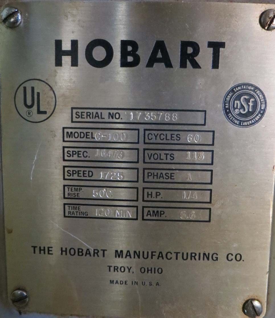 Hobart #C0100, Mixer, 1725 RPM/min, 1/4 HP, 115 V, w/(2) Stainless Steel Bowls - Image 6