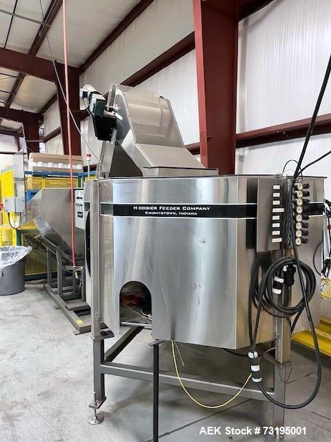 Hoosier Feeder #FT-50, Centrifugal Feed System, 150 PPM, 70mm Caps, w/ conveyor & hopper - Image 1