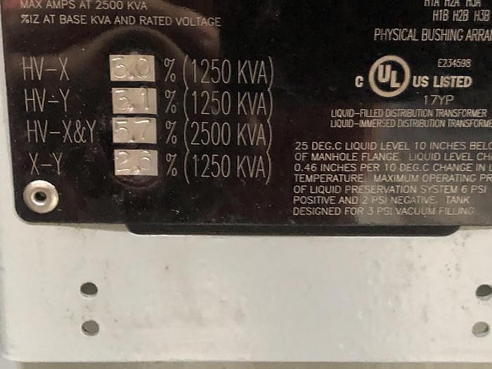 2500 KVA 12470 Primary, 460x2 Delta Secondary, Eaton Cooper Power Series substation transformer, Ser# 215 900 - Image 6