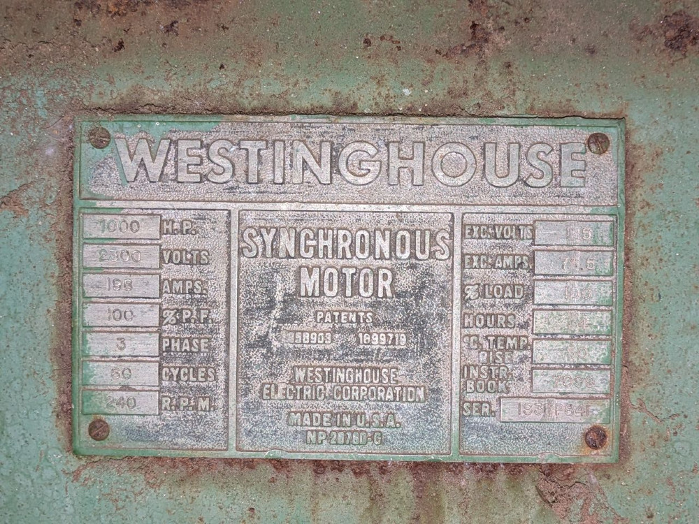 1000 HP 240 RPM Westinghouse synchronous motor 2300 Volts - Image 4